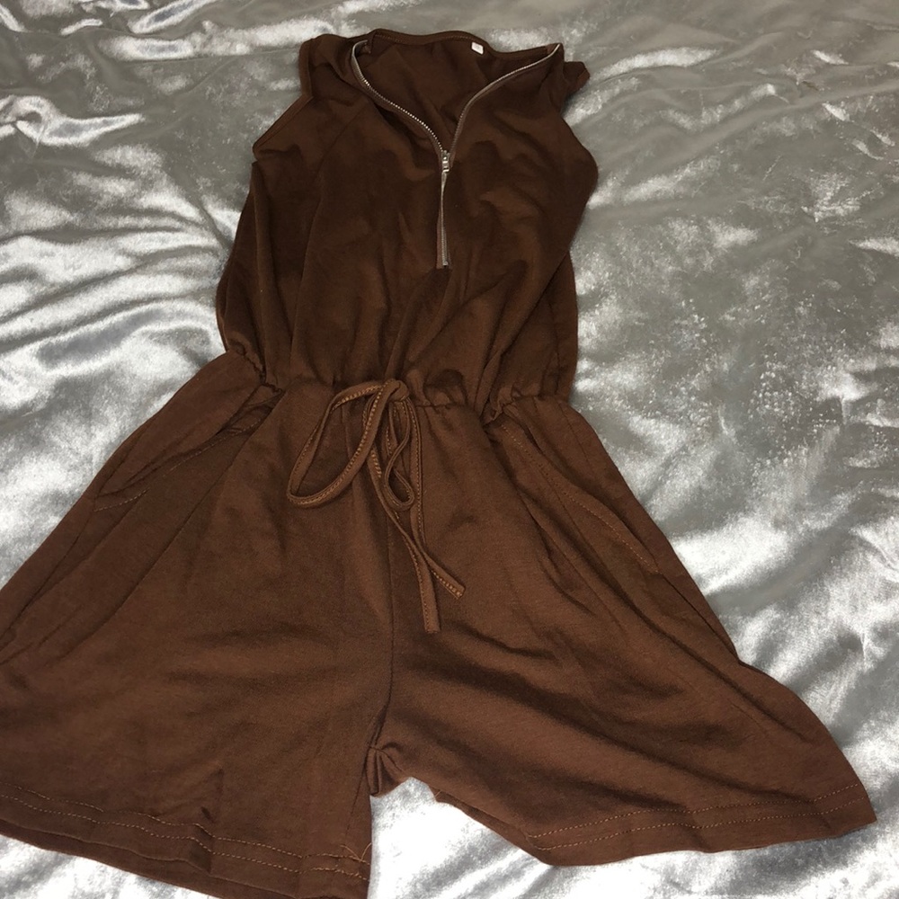 Brown zip up romper